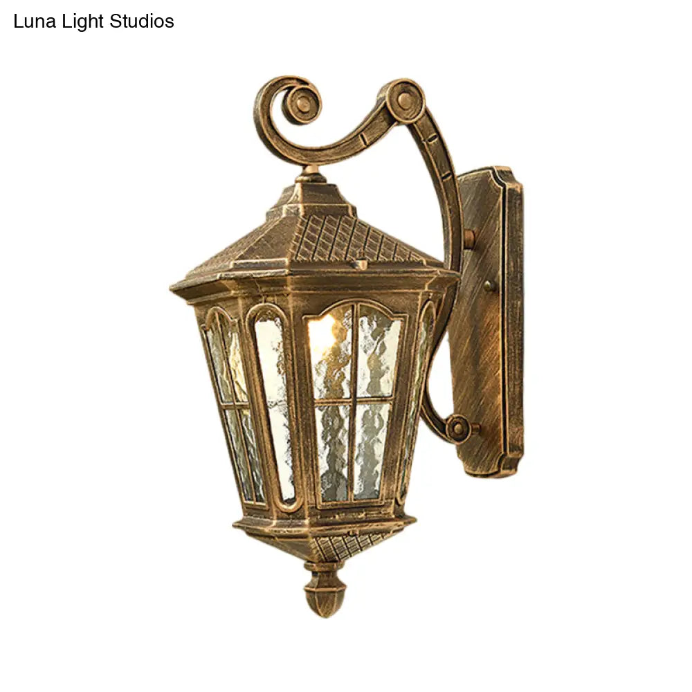 Traditional Dimpled Glass Lantern Porch Wall Light Up/Down 9.5/12 W 1-Bulb Black/Brass Mounted