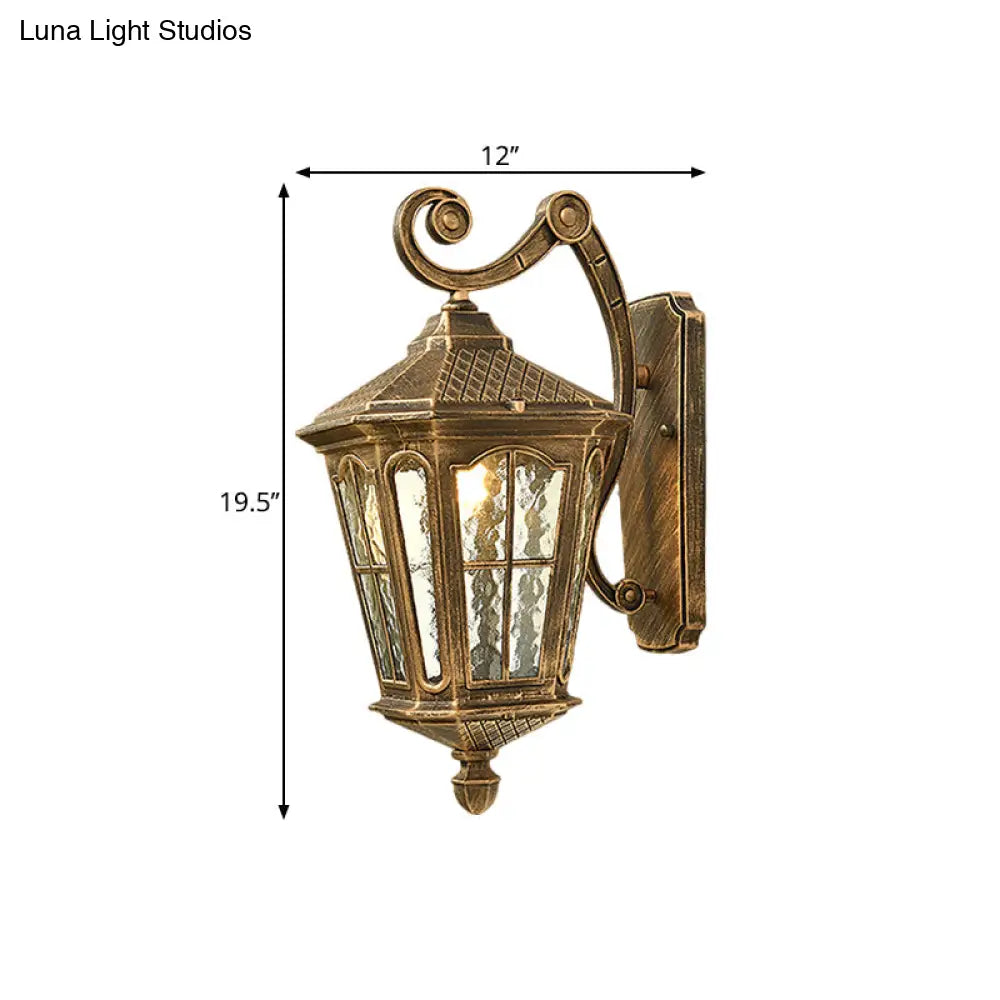 Traditional Dimpled Glass Lantern Porch Wall Light Up/Down 9.5/12 W 1-Bulb Black/Brass Mounted