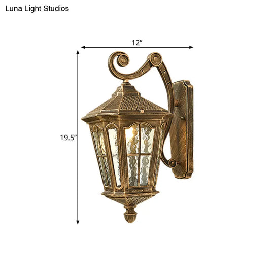 Traditional Dimpled Glass Lantern Porch Wall Light Up/Down 9.5/12 W 1-Bulb Black/Brass Mounted