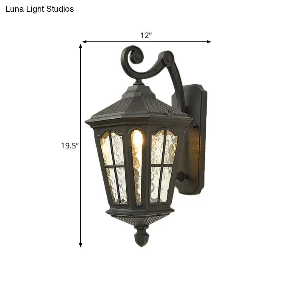 Traditional Dimpled Glass Lantern Porch Wall Light Up/Down 9.5/12 W 1-Bulb Black/Brass Mounted