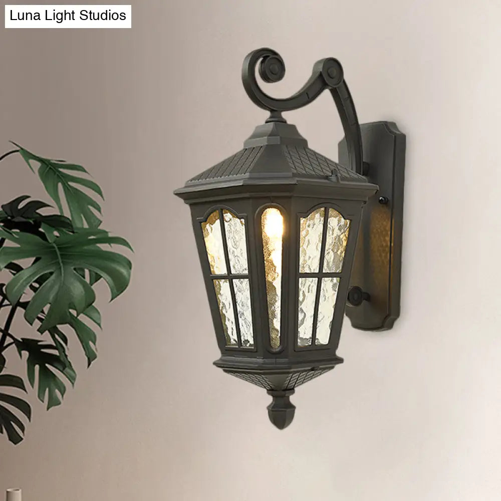 Traditional Dimpled Glass Lantern Porch Wall Light Up/Down 9.5/12 W 1-Bulb Black/Brass Mounted