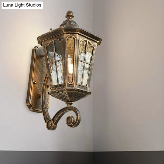 Traditional Dimpled Glass Lantern Porch Wall Light Up/Down 9.5/12 W 1-Bulb Black/Brass Mounted