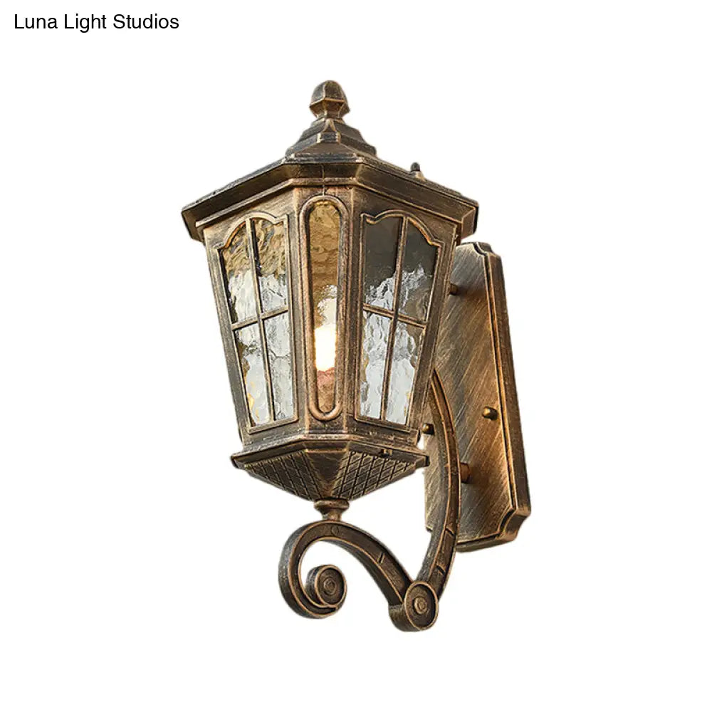 Traditional Dimpled Glass Lantern Porch Wall Light Up/Down 9.5/12 W 1-Bulb Black/Brass Mounted