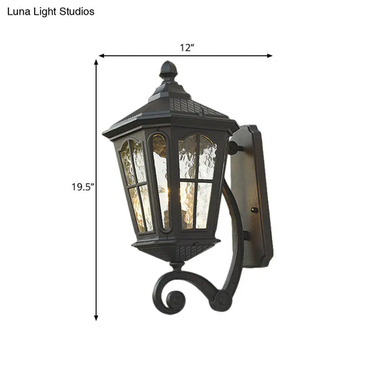 Traditional Dimpled Glass Lantern Porch Wall Light Up/Down 9.5/12 W 1-Bulb Black/Brass Mounted