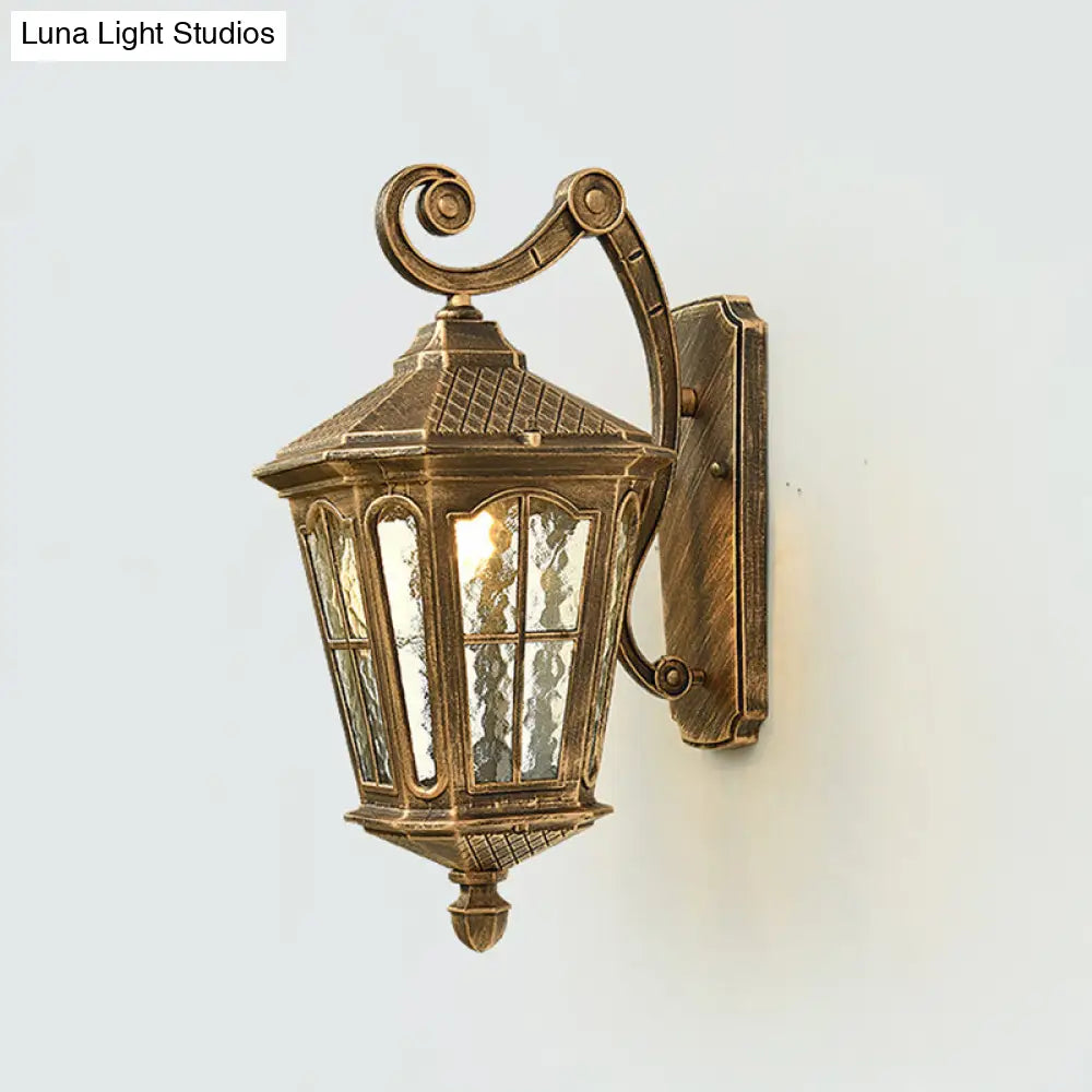 Traditional Dimpled Glass Lantern Porch Wall Light Up/Down 9.5/12 W 1-Bulb Black/Brass Mounted