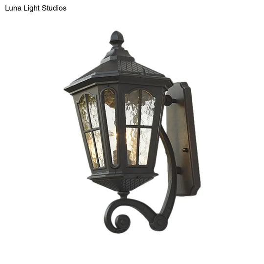 Traditional Dimpled Glass Lantern Porch Wall Light Up/Down 9.5/12 W 1-Bulb Black/Brass Mounted