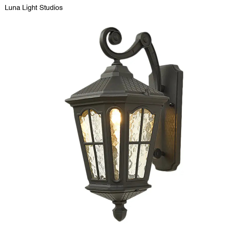 Traditional Dimpled Glass Lantern Porch Wall Light Up/Down 9.5/12 W 1-Bulb Black/Brass Mounted