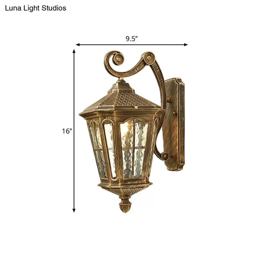 Traditional Dimpled Glass Lantern Porch Wall Light Up/Down 9.5/12 W 1-Bulb Black/Brass Mounted