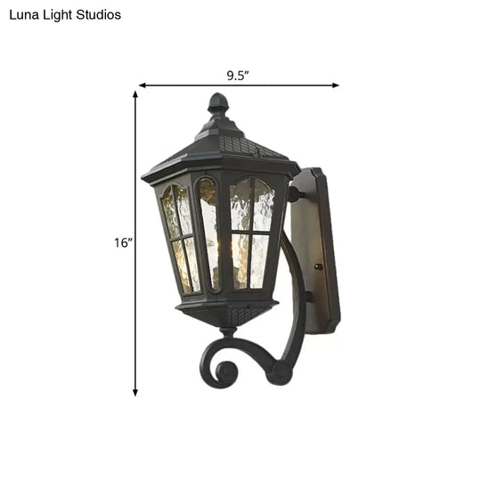 Traditional Dimpled Glass Lantern Porch Wall Light Up/Down 9.5/12 W 1-Bulb Black/Brass Mounted