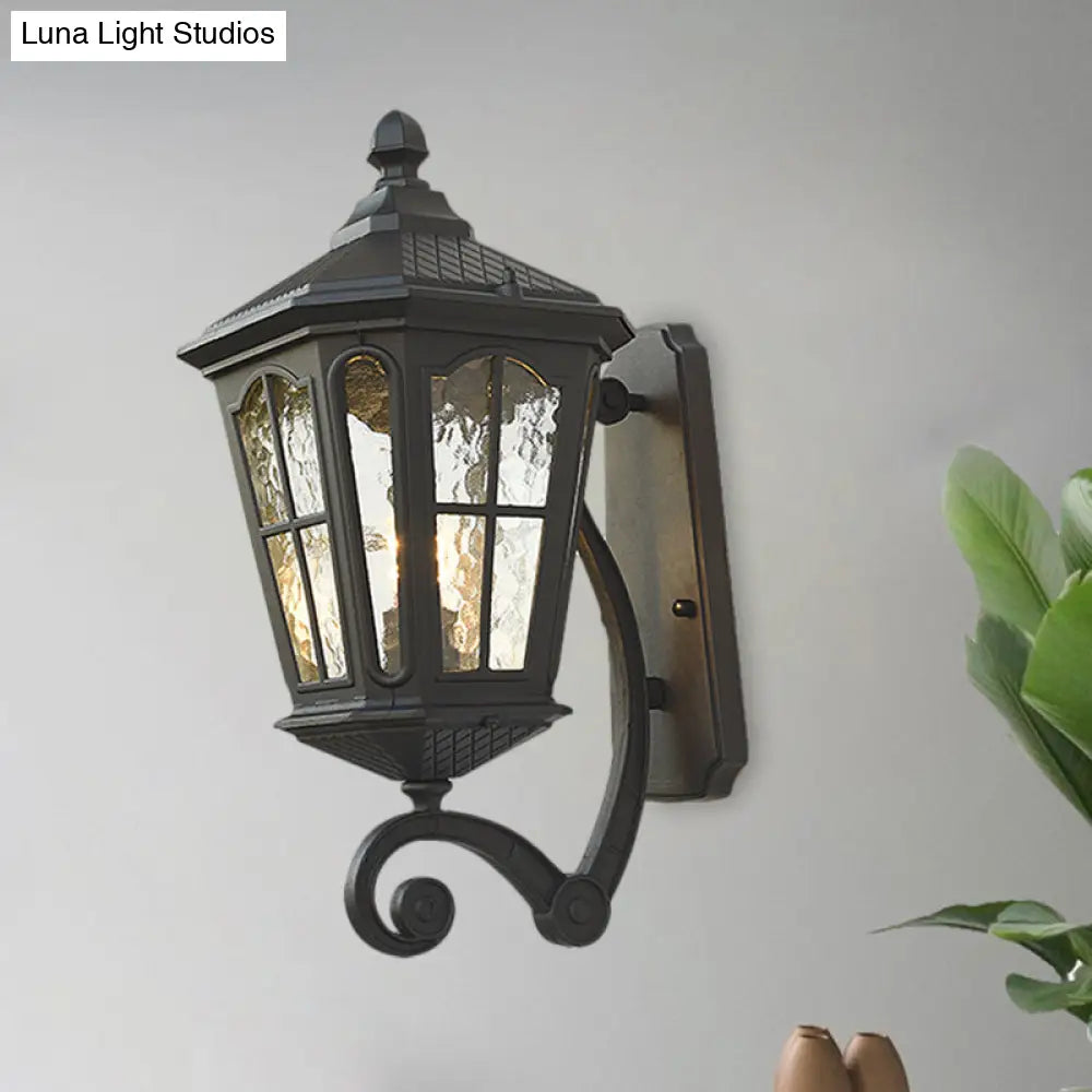 Traditional Dimpled Glass Lantern Porch Wall Light Up/Down 9.5/12 W 1-Bulb Black/Brass Mounted