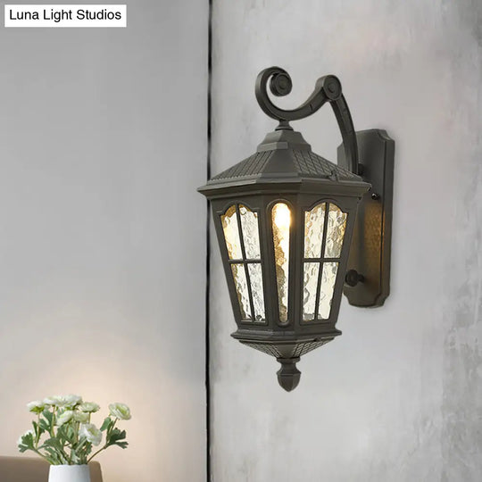 Traditional Dimpled Glass Lantern Porch Wall Light Up/Down 9.5/12 W 1-Bulb Black/Brass Mounted