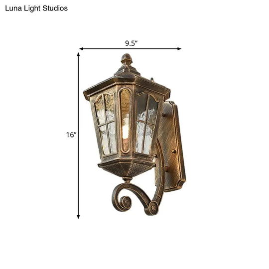 Traditional Dimpled Glass Lantern Porch Wall Light Up/Down 9.5/12 W 1-Bulb Black/Brass Mounted