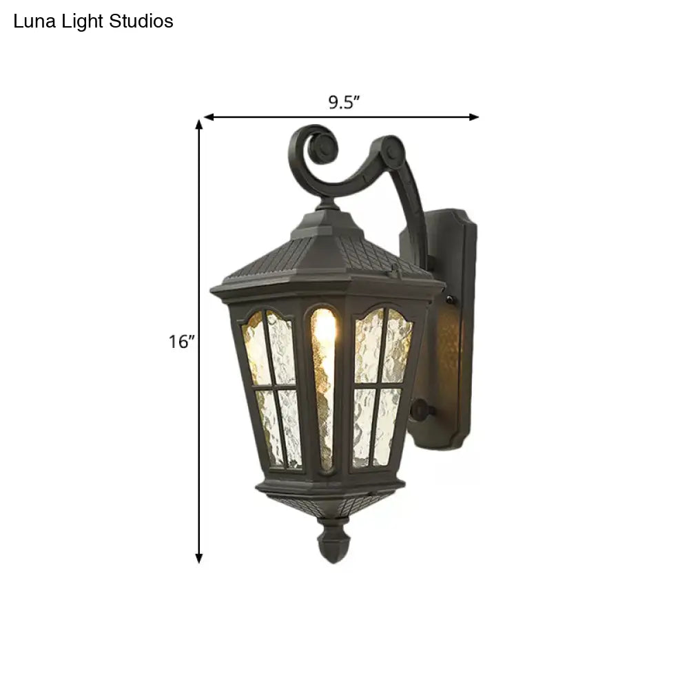 Traditional Dimpled Glass Lantern Porch Wall Light Up/Down 9.5/12 W 1-Bulb Black/Brass Mounted