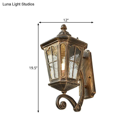 Traditional Dimpled Glass Lantern Porch Wall Light Up/Down 9.5/12 W 1-Bulb Black/Brass Mounted