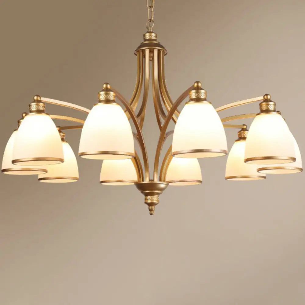 Traditional Dining Room Chandelier - Suspension Pendant Light With White Bell Glass Shade 10 / Gold