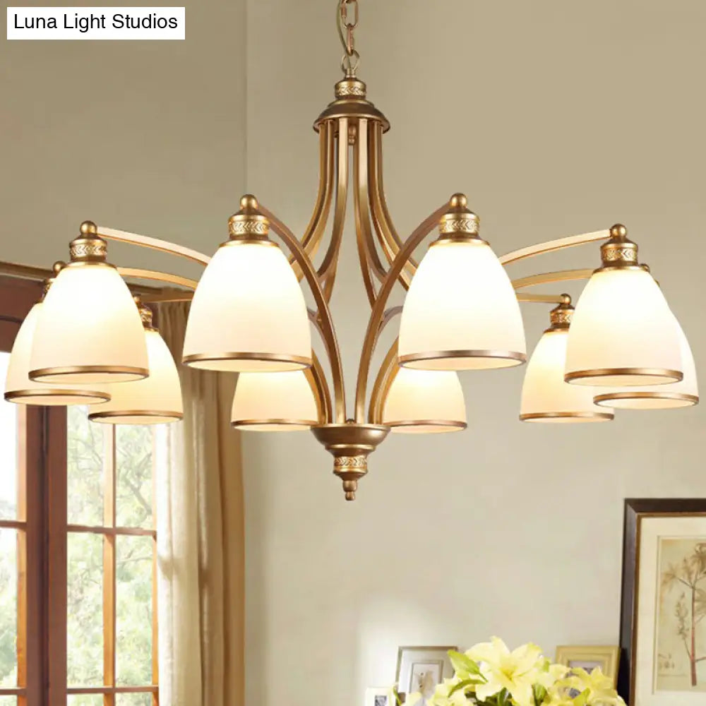 Traditional Dining Room Chandelier - Suspension Pendant Light With White Bell Glass Shade