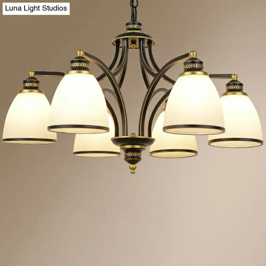 Traditional Dining Room Chandelier - Suspension Pendant Light With White Bell Glass Shade