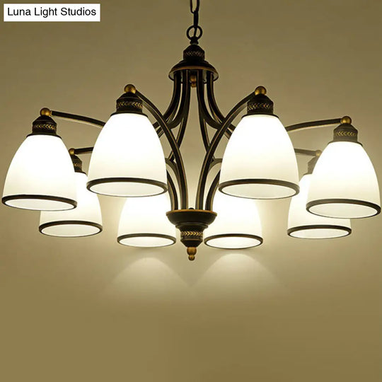 Traditional Dining Room Chandelier - Suspension Pendant Light With White Bell Glass Shade