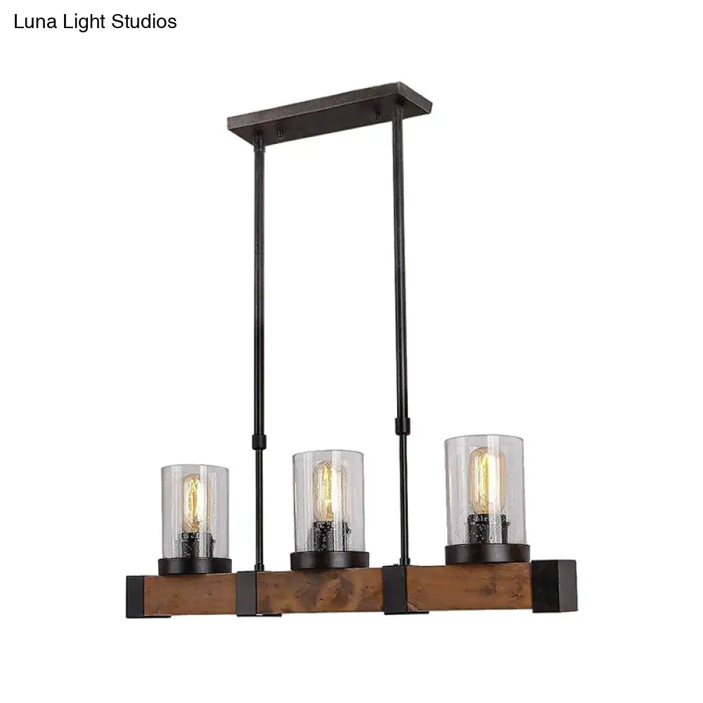 Traditional Dining Room Pendant Light With Clear Glass Cylinder And Black Frame - 3/6 Lamp Options