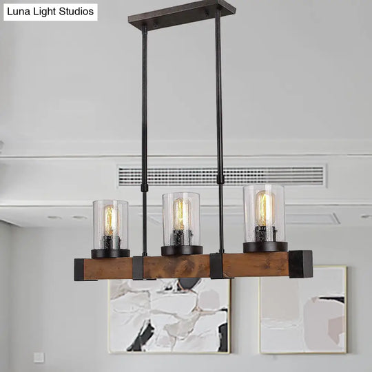 Traditional Dining Room Pendant Light With Clear Glass Cylinder And Black Frame - 3/6 Lamp Options