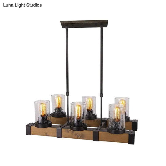 Traditional Dining Room Pendant Light With Clear Glass Cylinder And Black Frame - 3/6 Lamp Options