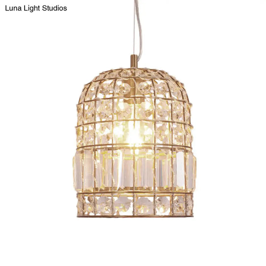 Dome Crystal Ceiling Pendant - Traditional Brass Drop Lamp With Metallic Frame (9/14/18 Width)