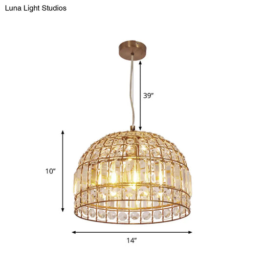 Traditional Dome Crystal Ceiling Pendant Light With Brass Frame - Sizes 9’/14’/18