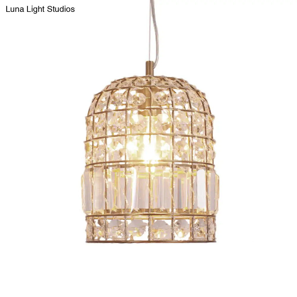 Traditional Dome Crystal Ceiling Pendant Light With Brass Frame - Sizes 9’/14’/18