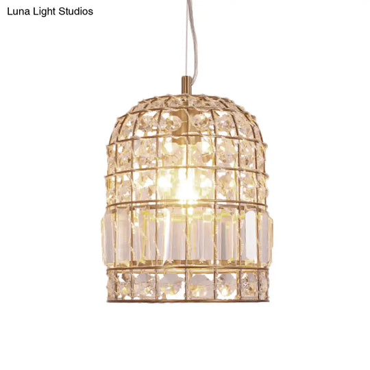 Traditional Dome Crystal Ceiling Pendant Light With Brass Frame - Sizes 9’/14’/18