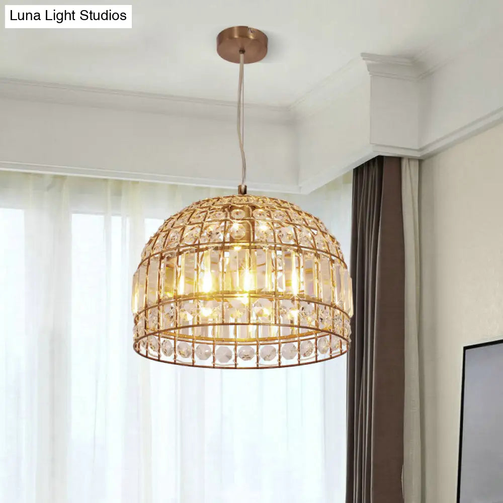 Traditional Dome Crystal Ceiling Pendant Light With Brass Frame - Sizes 9’/14’/18