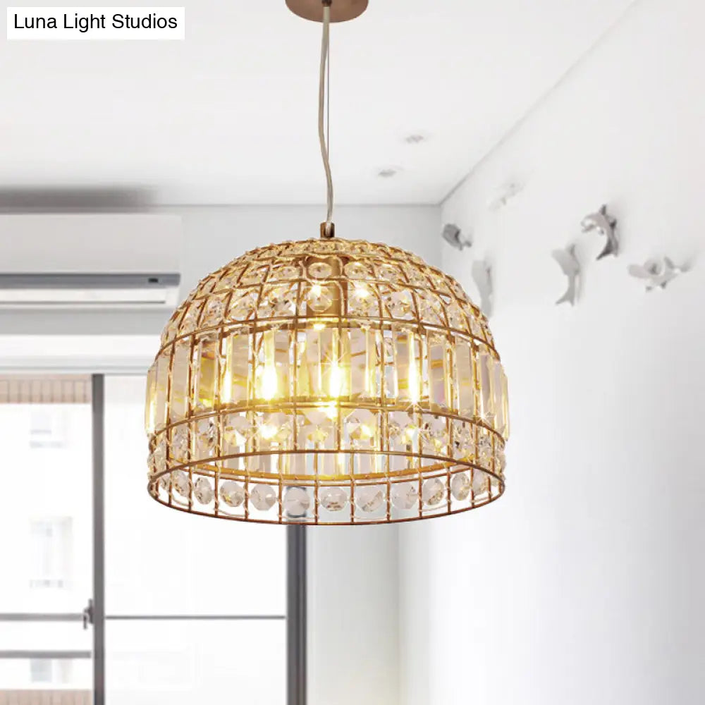 Traditional Dome Crystal Ceiling Pendant Light With Brass Frame - Sizes 9’/14’/18