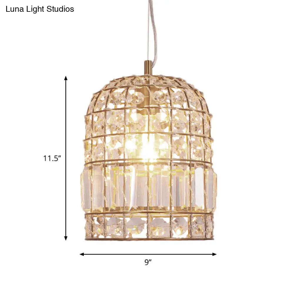 Dome Crystal Ceiling Pendant - Traditional Brass Drop Lamp With Metallic Frame (9/14/18 Width)