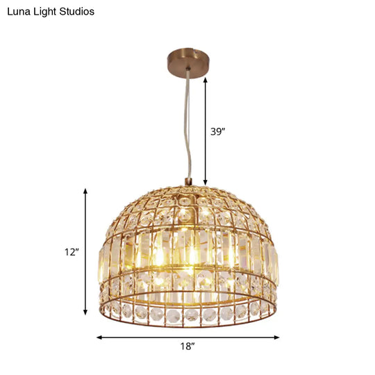 Traditional Dome Crystal Ceiling Pendant Light With Brass Frame - Sizes 9’/14’/18