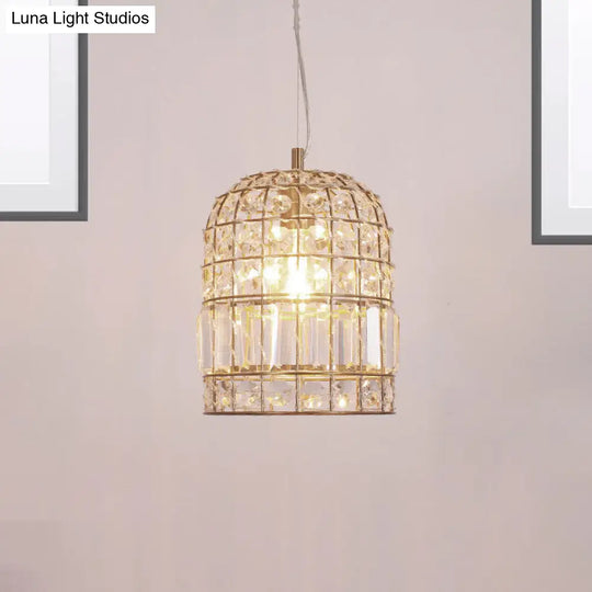 Dome Crystal Ceiling Pendant - Traditional Brass Drop Lamp With Metallic Frame (9/14/18 Width)