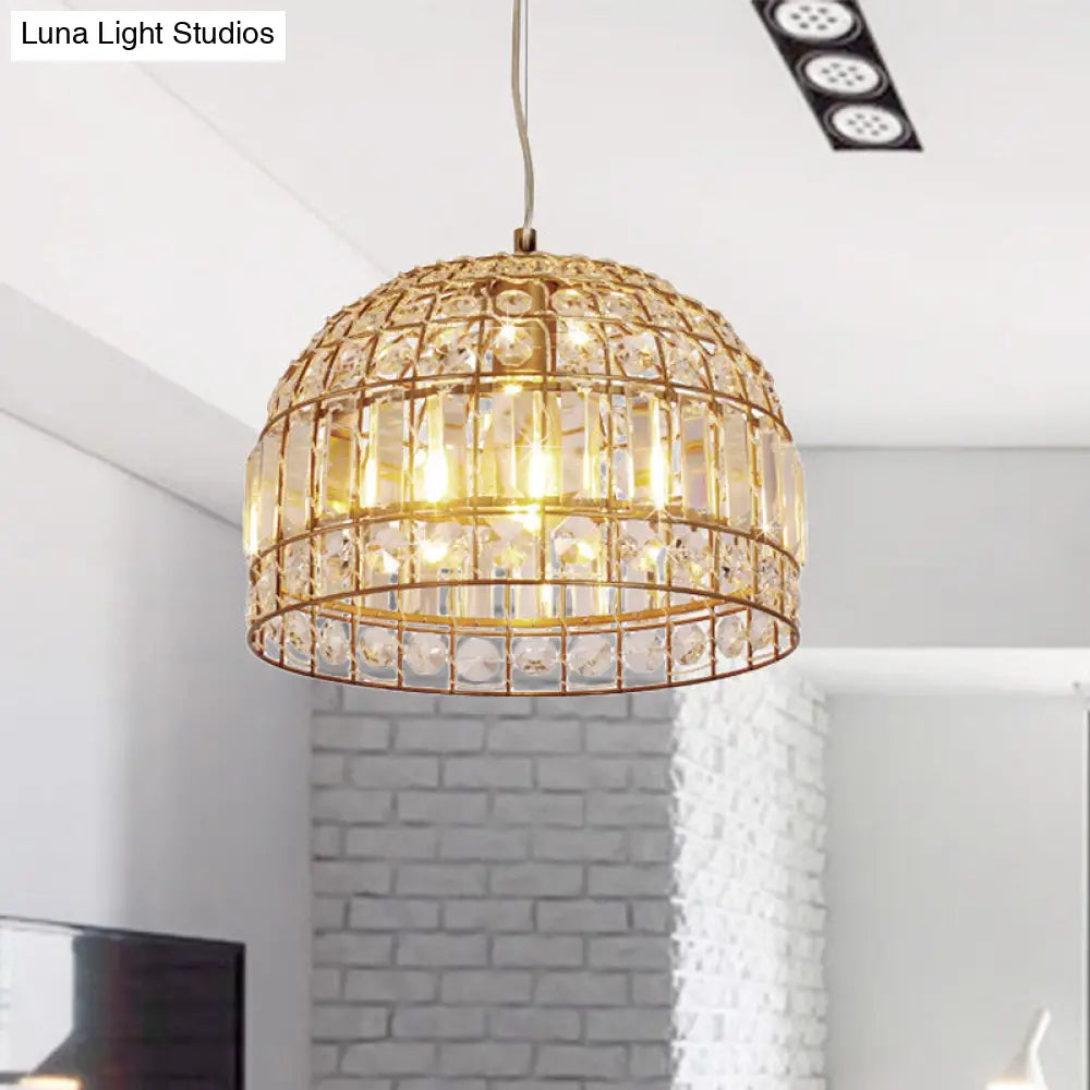 Dome Crystal Ceiling Pendant - Traditional Brass Drop Lamp With Metallic Frame (9/14/18 Width) / 14