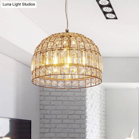 Dome Crystal Ceiling Pendant - Traditional Brass Drop Lamp With Metallic Frame (9/14/18 Width) / 14