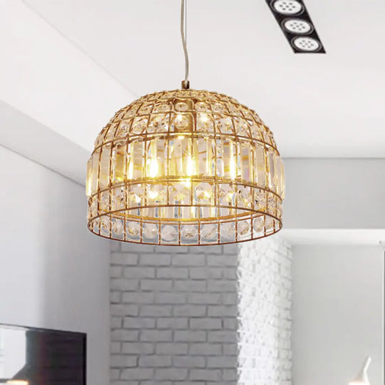 Traditional Dome Crystal Ceiling Pendant Light With Brass Frame - Sizes 9’/14’/18 / 14’