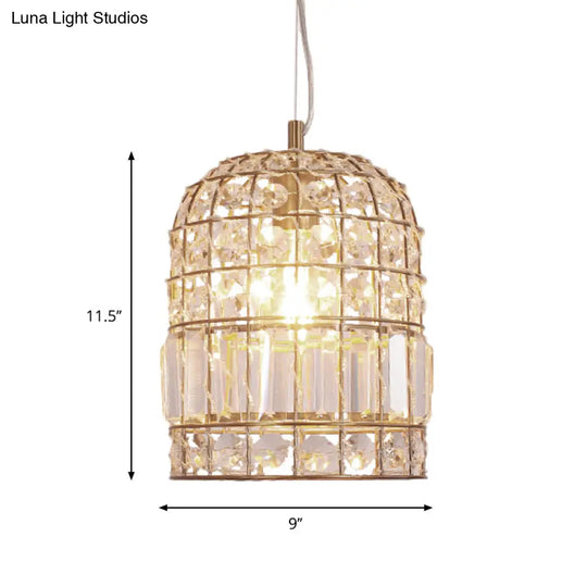 Traditional Dome Crystal Ceiling Pendant Light With Brass Frame - Sizes 9’/14’/18