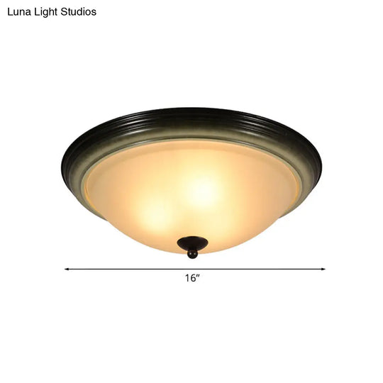 Traditional Dome Flush Mount Light With Frosted Glass 3 Heads Black For Living Room - 16/19.5 W