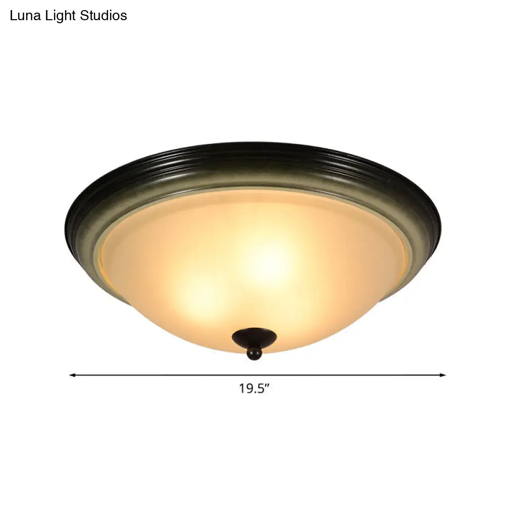 Traditional Dome Flush Mount Light With Frosted Glass 3 Heads Black For Living Room - 16’/19.5’ W