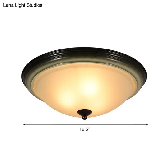 Traditional Dome Flush Mount Light With Frosted Glass 3 Heads Black For Living Room - 16/19.5 W