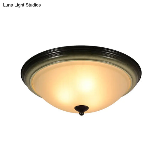 Traditional Dome Flush Mount Light With Frosted Glass 3 Heads Black For Living Room - 16’/19.5’ W