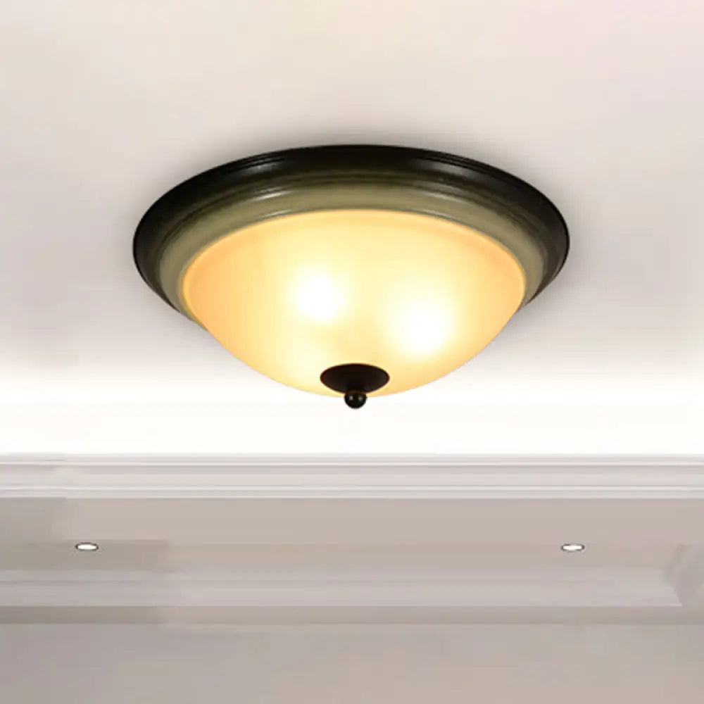 Traditional Dome Flush Mount Light With Frosted Glass 3 Heads Black For Living Room - 16’/19.5’