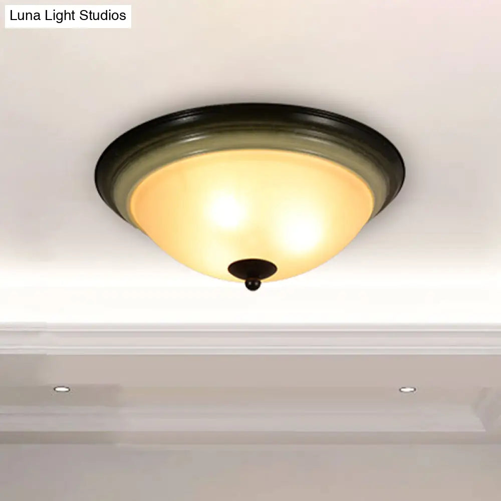 Traditional Dome Flush Mount Light With Frosted Glass 3 Heads Black For Living Room - 16/19.5 W / 16