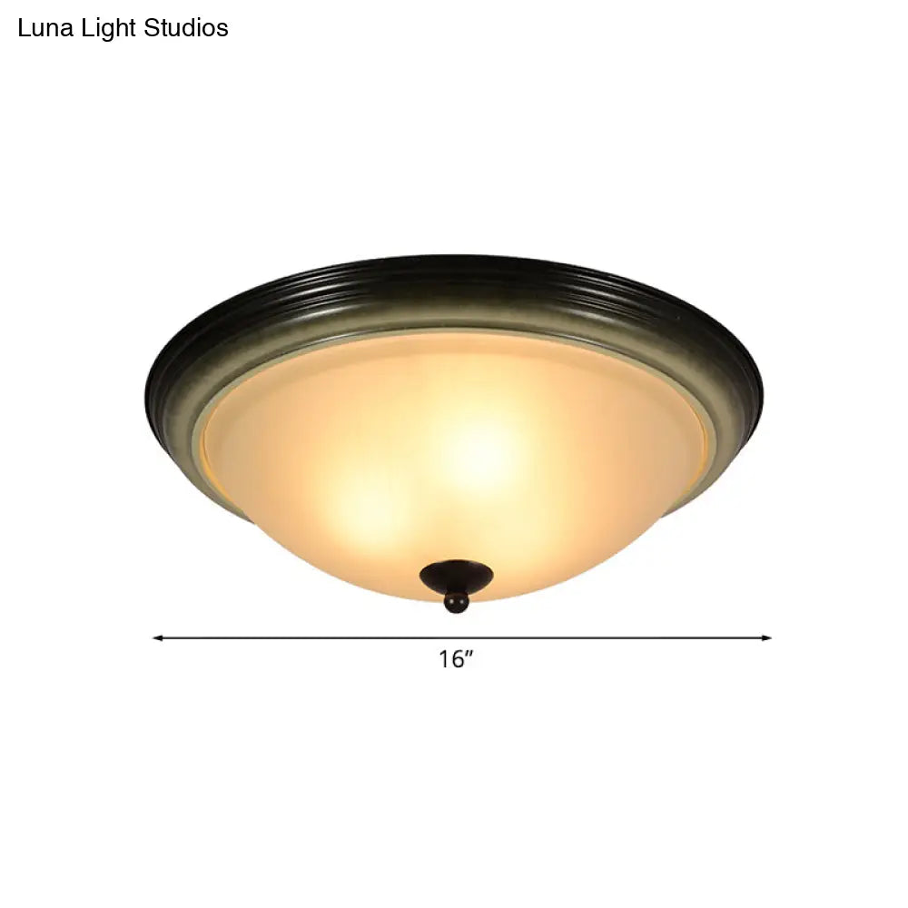 Traditional Dome Flush Mount Light With Frosted Glass 3 Heads Black For Living Room - 16’/19.5’ W