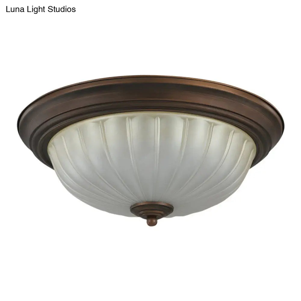 Traditional Dome Shaped Frosted Ribbed Glass Flushmount Ceiling Light - Set Of 3 Bulbs For Bedroom