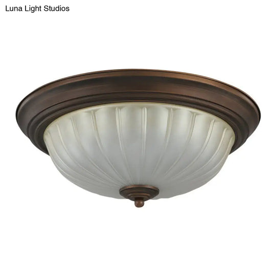 Traditional Dome Shaped Frosted Ribbed Glass Flushmount Ceiling Light - Set Of 3 Bulbs For Bedroom