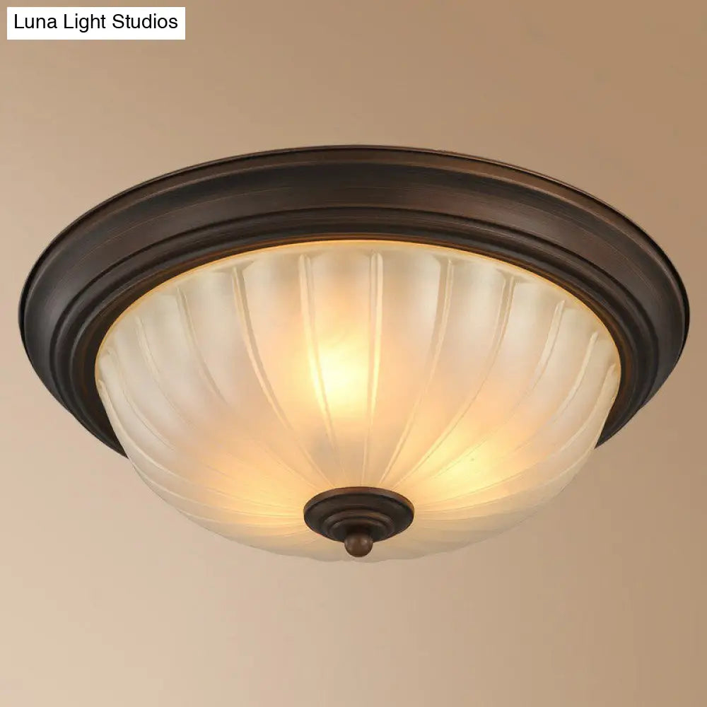 Traditional Dome Shaped Frosted Ribbed Glass Flushmount Ceiling Light - Set Of 3 Bulbs For Bedroom