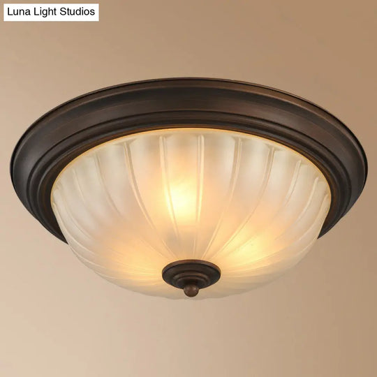 Traditional Dome Shaped Frosted Ribbed Glass Flushmount Ceiling Light - Set Of 3 Bulbs For Bedroom