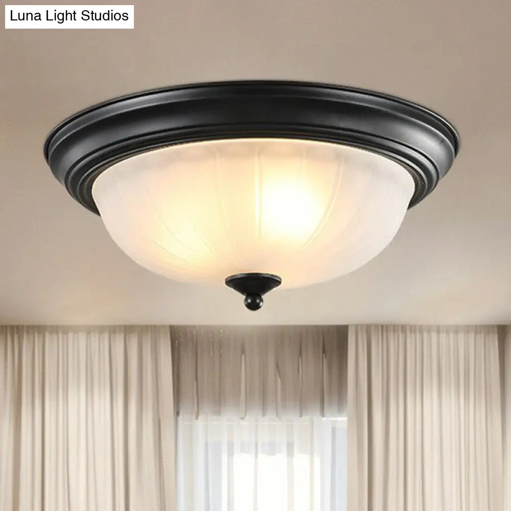 Traditional Dome Shaped Frosted Ribbed Glass Flushmount Ceiling Light - Set Of 3 Bulbs For Bedroom